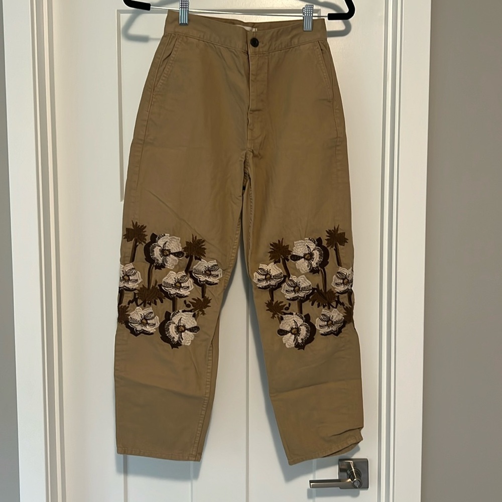 Madewell Barrel Embroidered Khaki cropped Pants